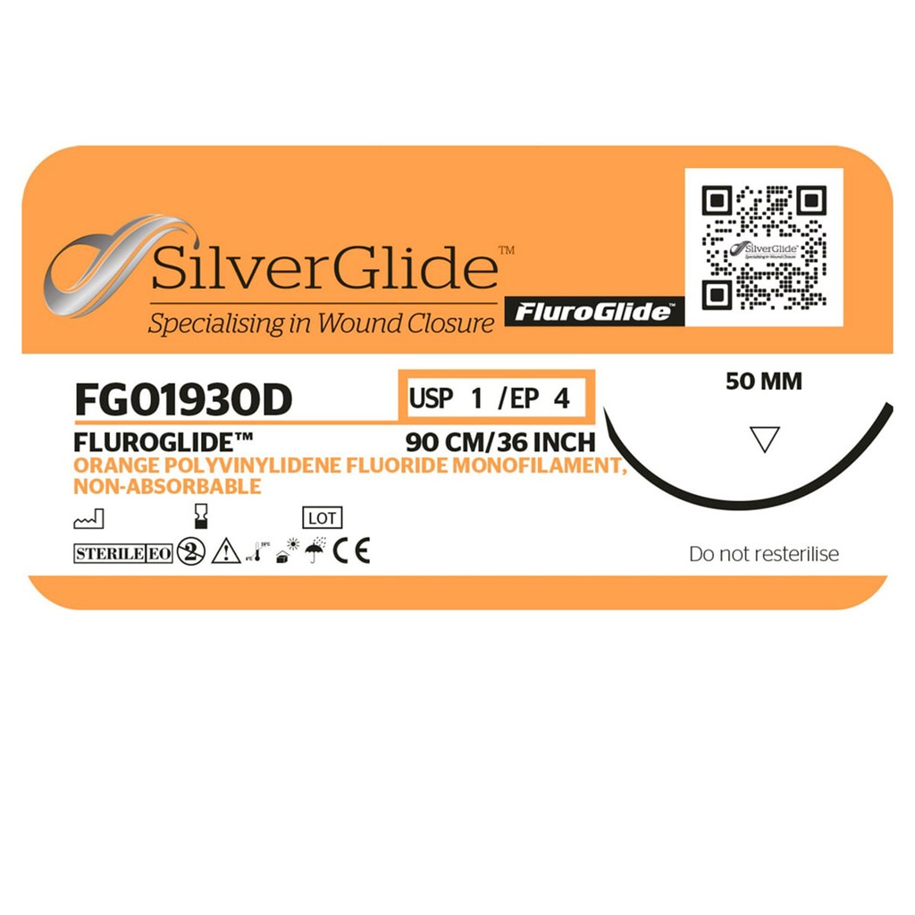 Sutur FG01930D Orange polyvinylidenflourid, 24 stk